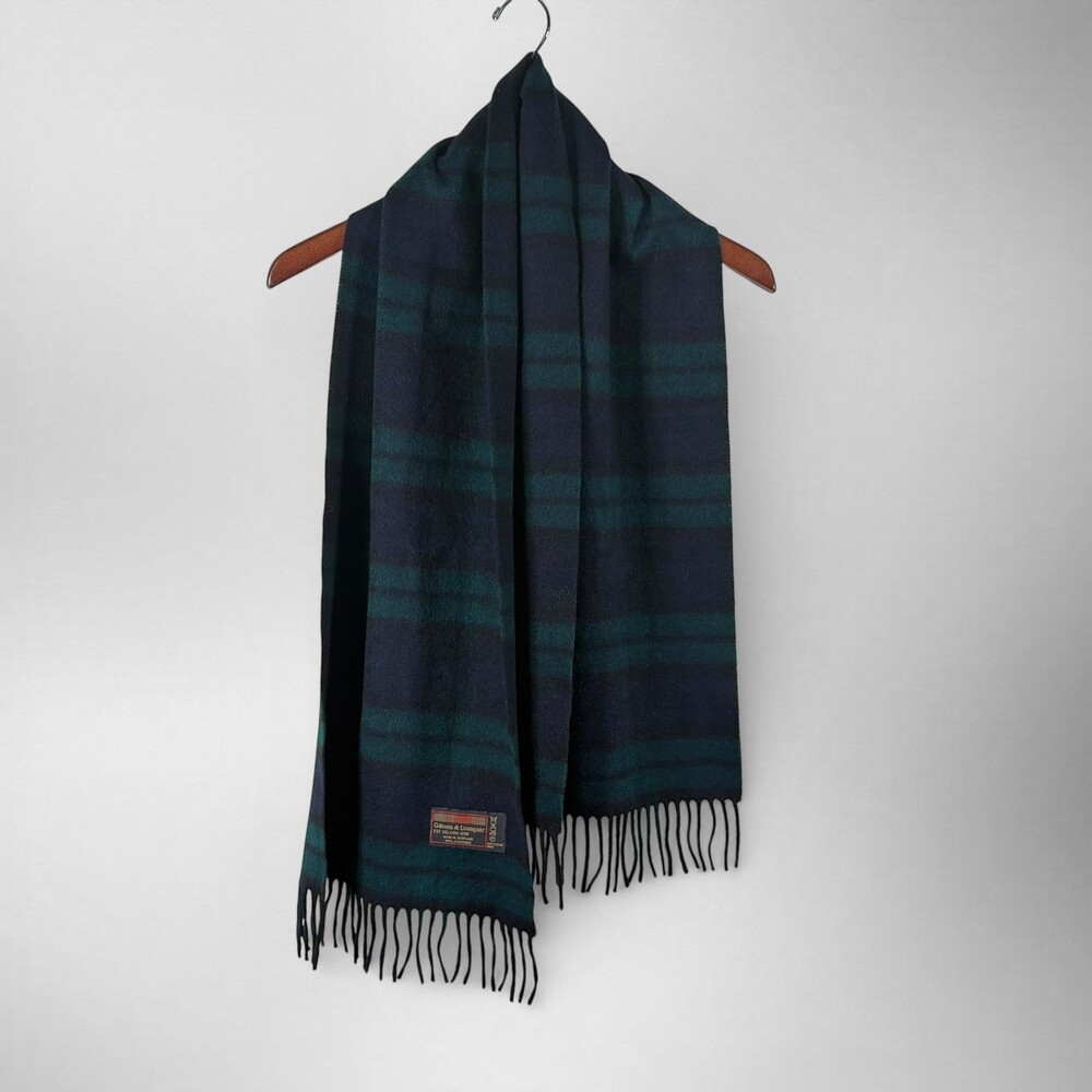 Gibson & Lunga ir 100% Cashmere Scarf Made in Scotland Black Watch Tartan Fringe